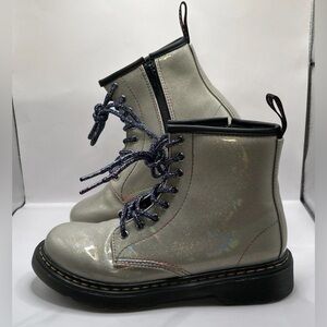 Dr Martens 1460 J Youth 3Y Silver Iridescent Leather Boots Big Kid STORE MODEL